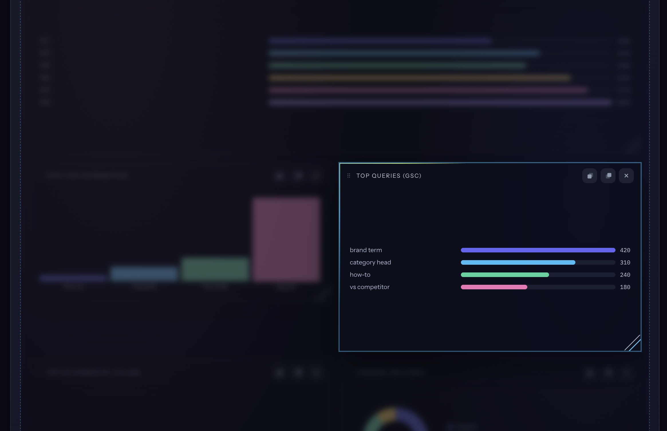 Focused Top Queries GSC module on Report Canvas with drag handle and resize